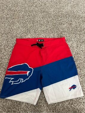 NFL Team Buffalo Bills Red White Blue Board Color block Swim Shorts Size 36